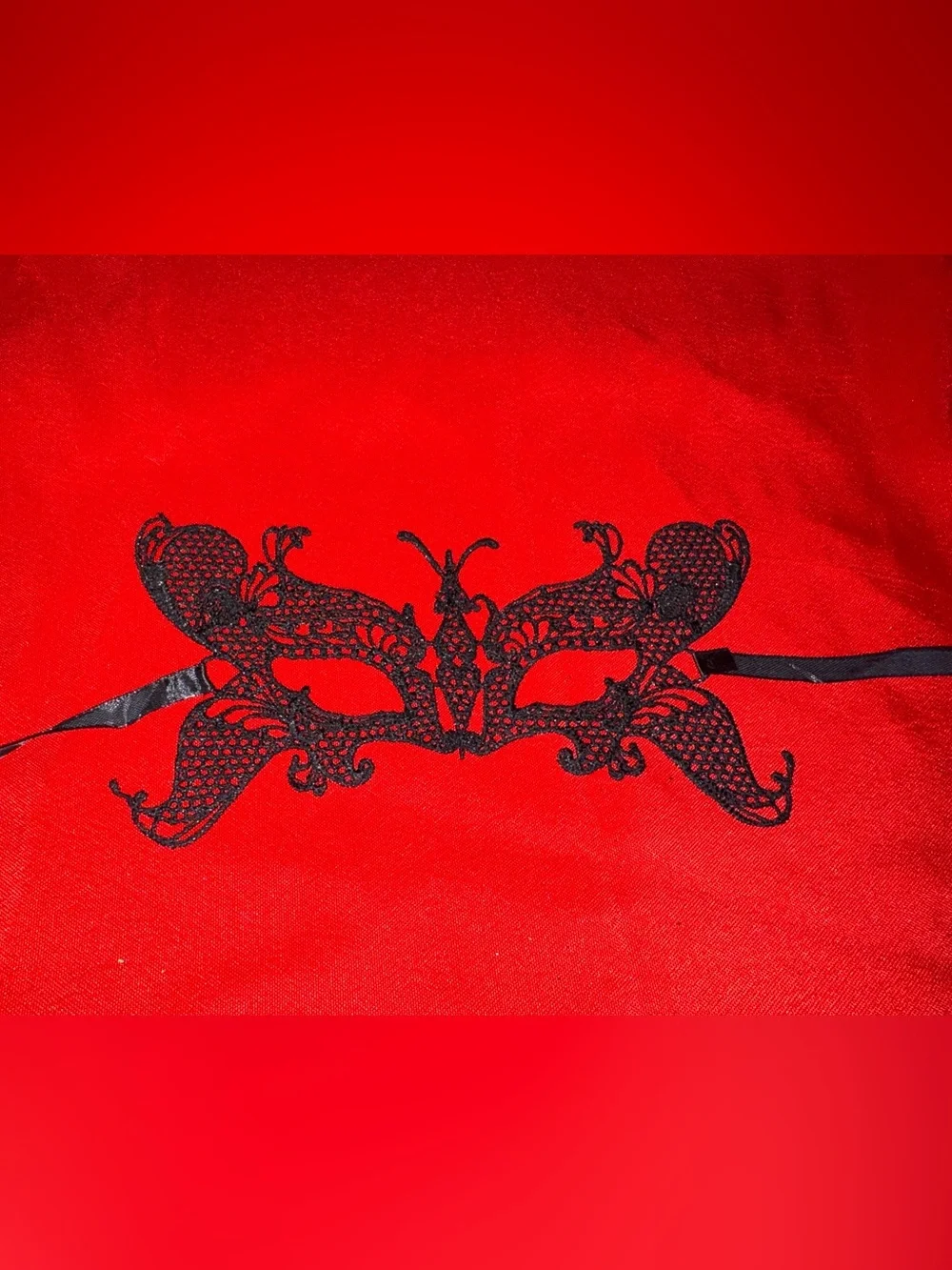 Lace Venetian Eye Mask - Black on Red